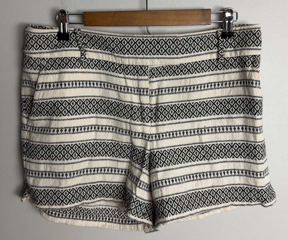 Ann Taylor LOFT Shorts Size 8 Geometric Print 100% Cotton Black Cream Women’s
